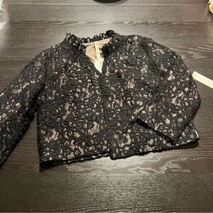 Mystree Black Floral Lace Cropped Blazer